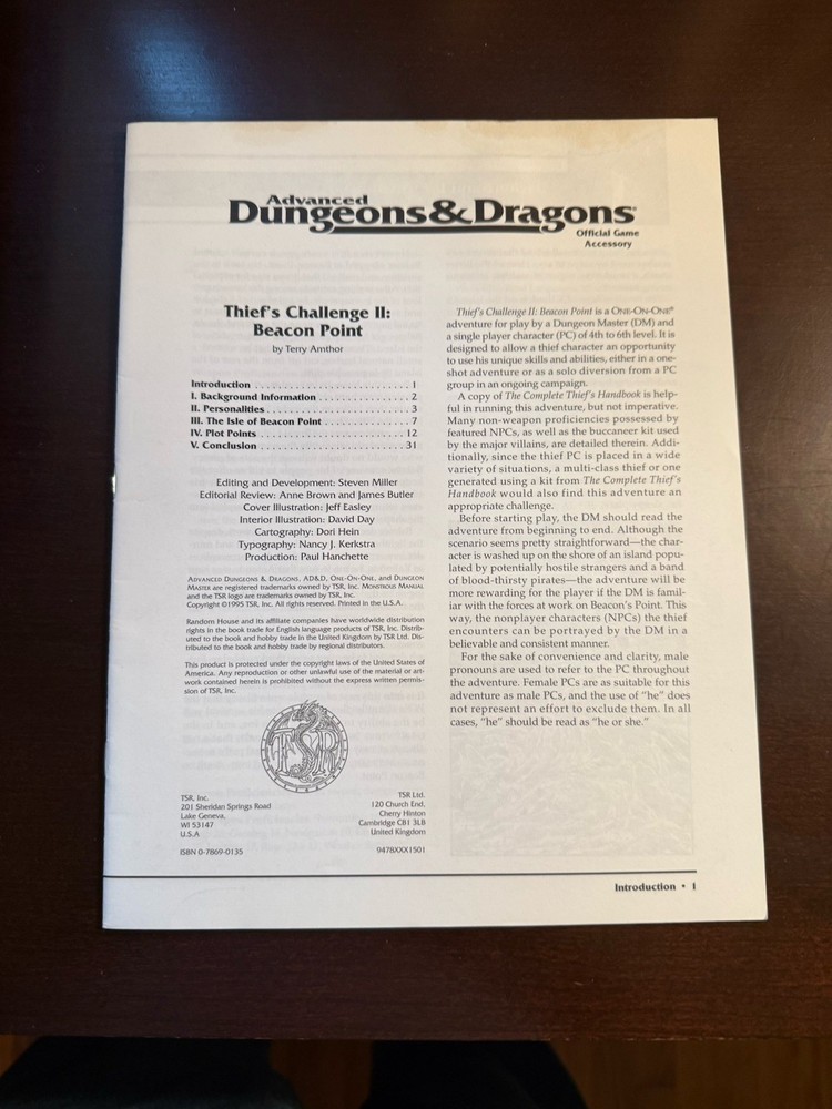 D&D TSR Adventure Module “Thief’s Challenge 2 Beacon Point”