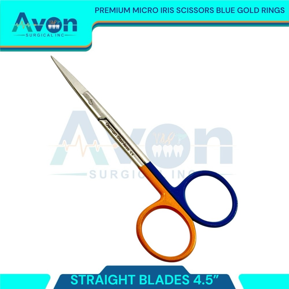 Straight-Tiped Multi-Color Iris Scissors 4.5" Gold/Blue Handle - Sharp - 1pc