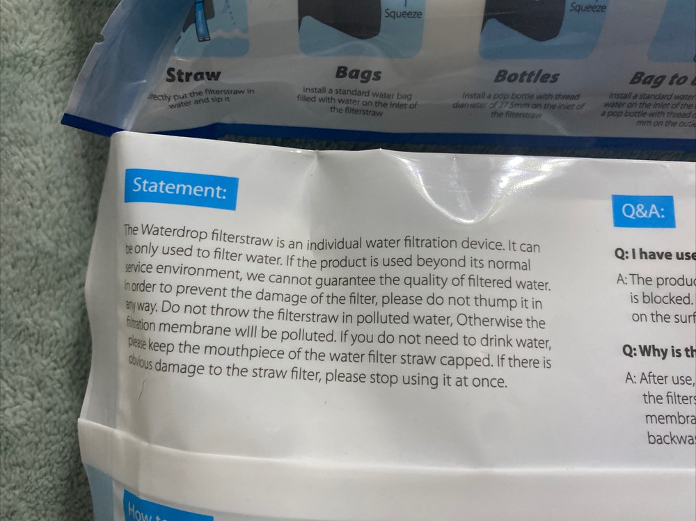 Waterdrop Drinking Water Filter Straw, Portable Camping Filtration System 2 Pack