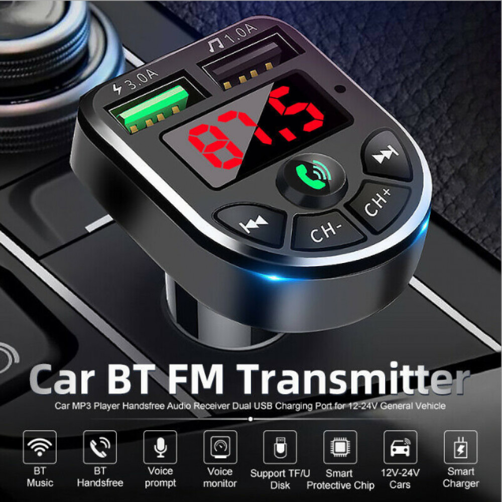 Bluetooth Car FM Transmitter MP3 Player Hands Free Radio Adapter 2 USB Charger