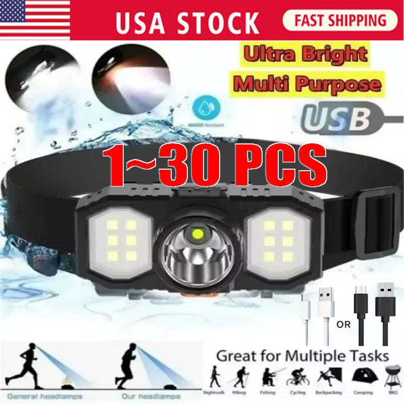 XPE+COB LED Powerful Headlamp USB Rechargeable Camping Head Light Adjustable Lot