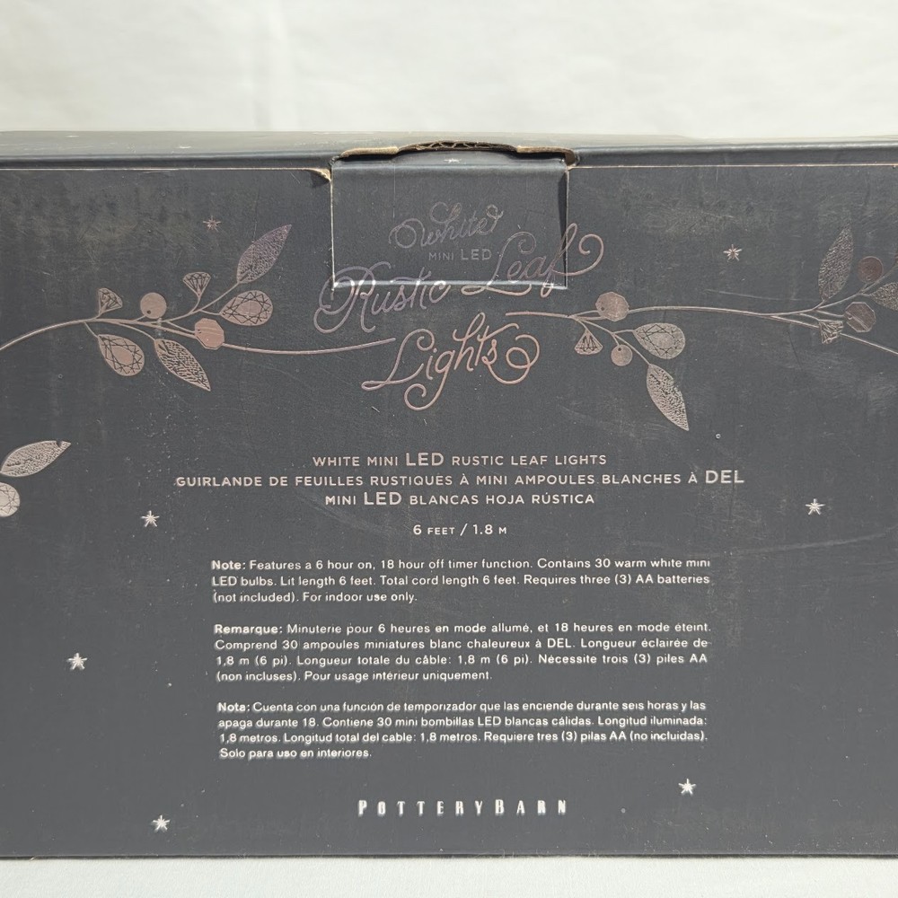 Pottery Barn Rustic Leaf String Lighted Garland 6ft Mini LED Wedding Holiday NIB