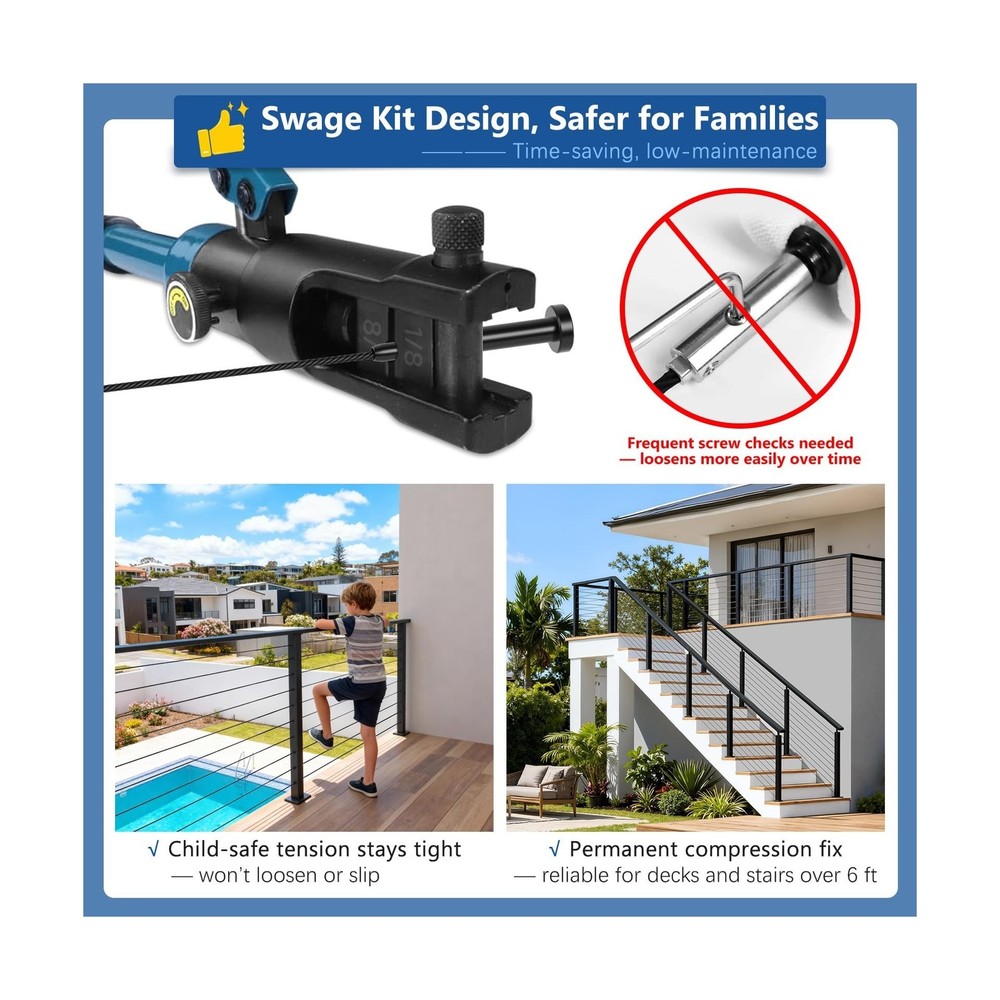 36" Expandable 20-24FT Black T304 Cable Railing Post Kit, Complete Cable Rail...