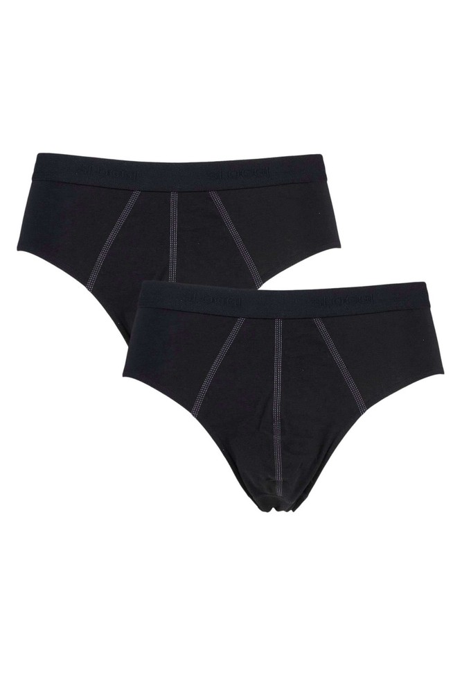 Sloggi Men's 24/7 Basic Natural Cotton 2 Pack Midi Briefs - Black