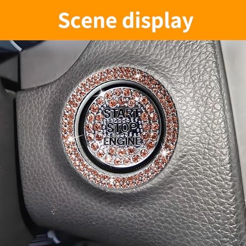 2 Pcs Car Bling Crystal Rhinestone Engine Start Button Decals, Key Orange