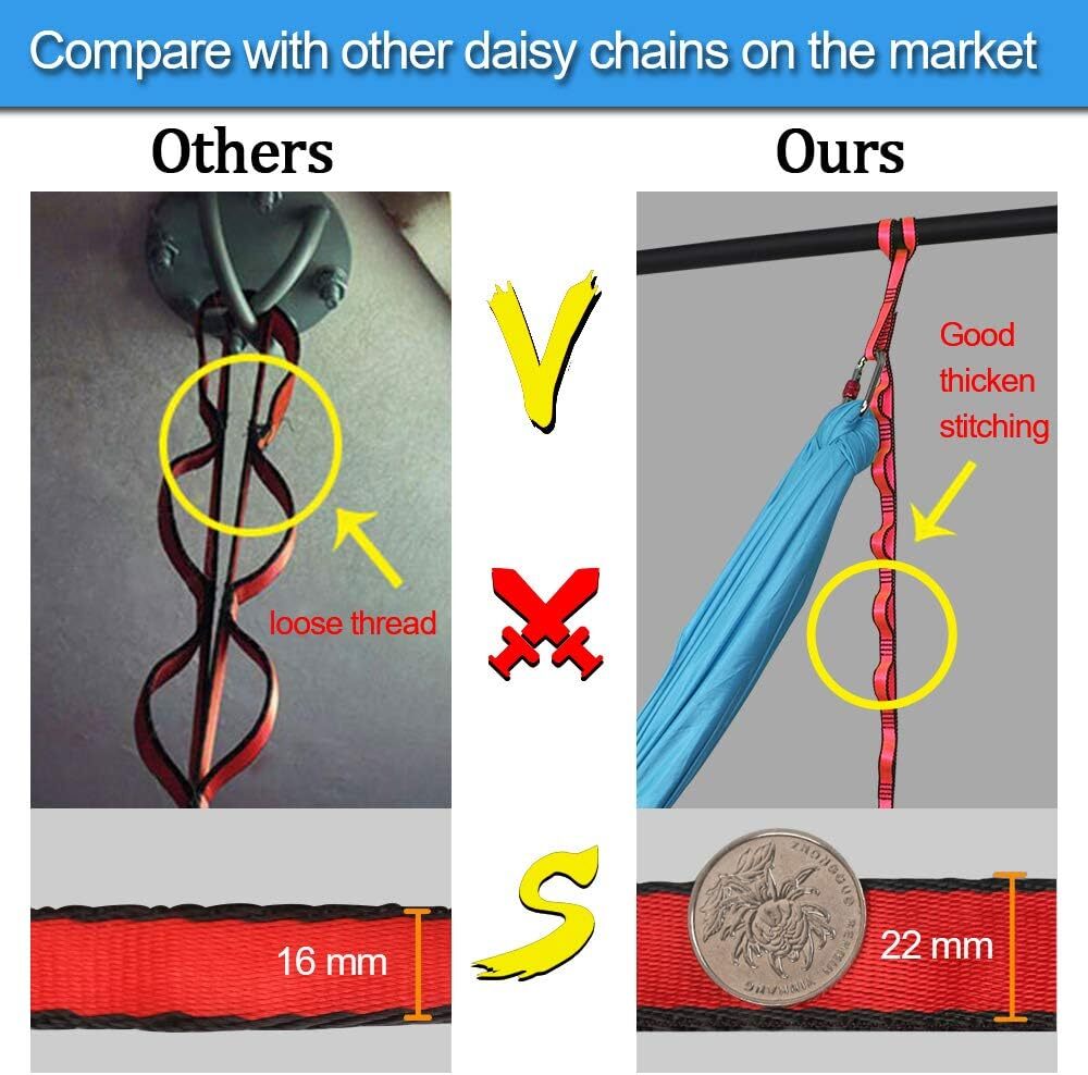DASKING 2pcs Adjustable Daisy Chains 23KN Strong Climbing Strap Nylon Red