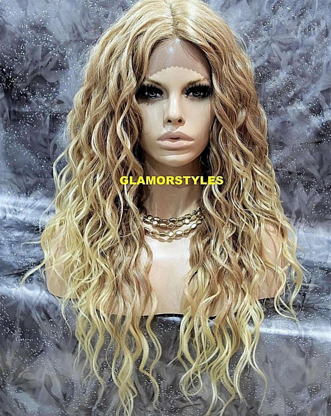 LACE FRONT FULL WIG LONG CURLY LAYERED MEDIUM BLONDE MIX T27.613 HEAT OK NWT