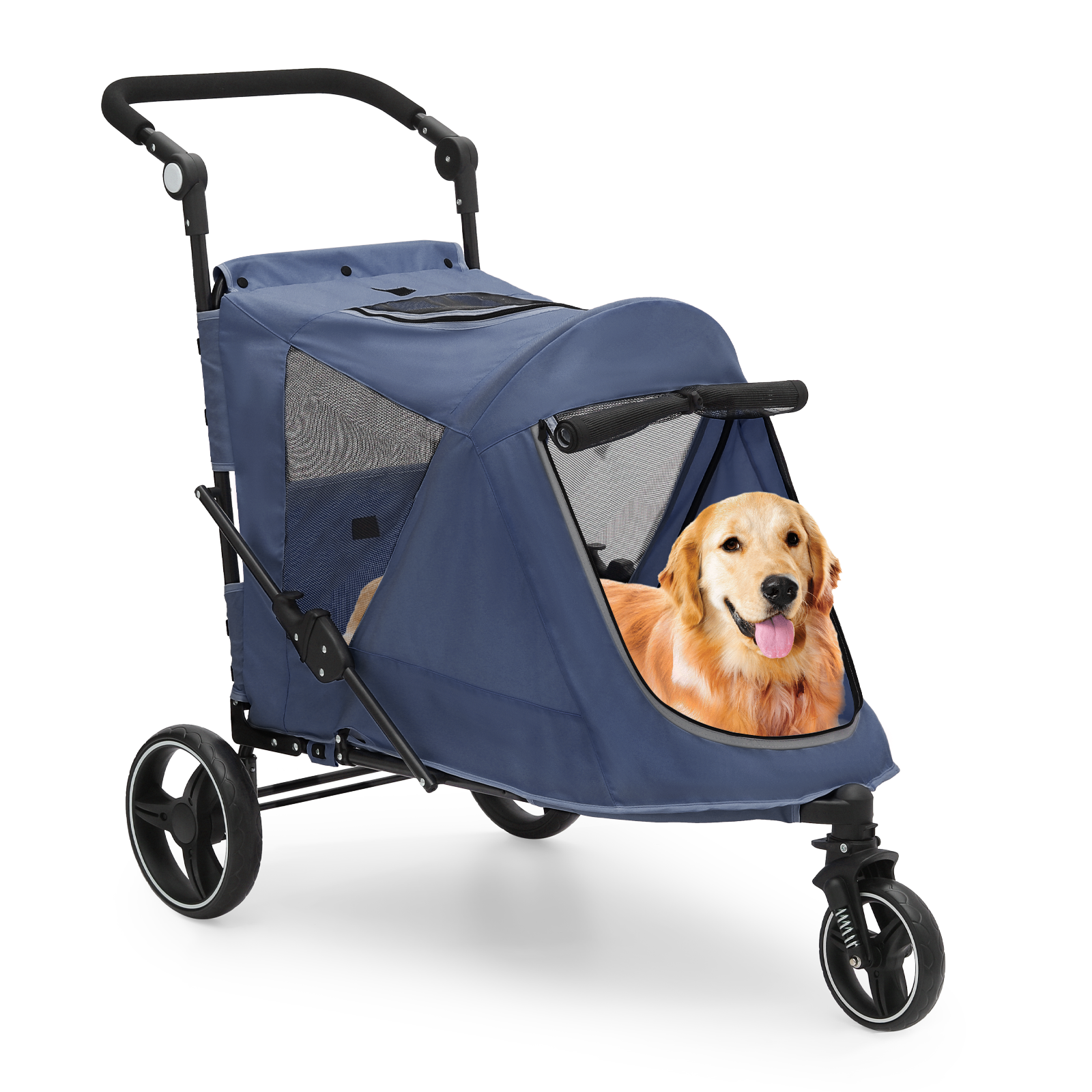 Foldable Dog Stroller Breathable Pet Travel Carrier Cart w/Foot Activated Lock