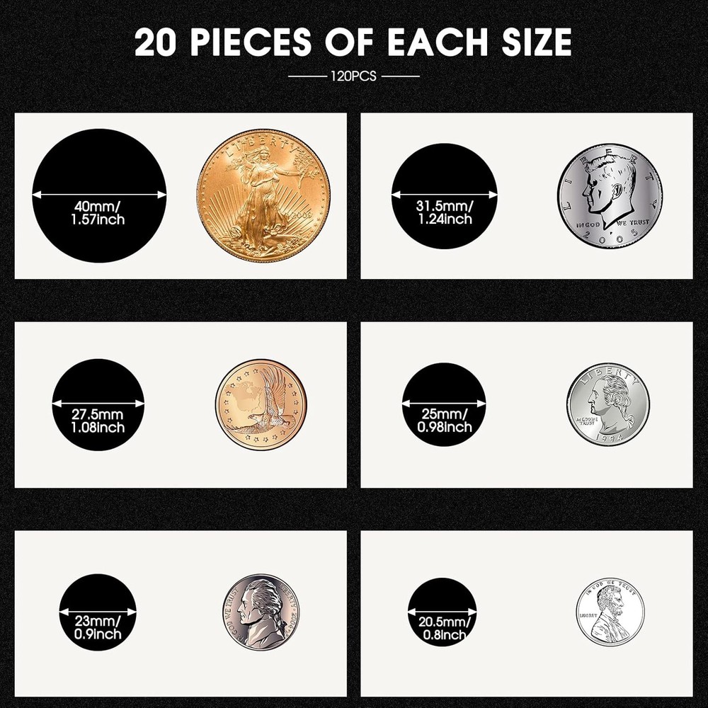 120 Pieces Self Adhesive Coin Holders, Cardboard 2x2 6 Assorted...