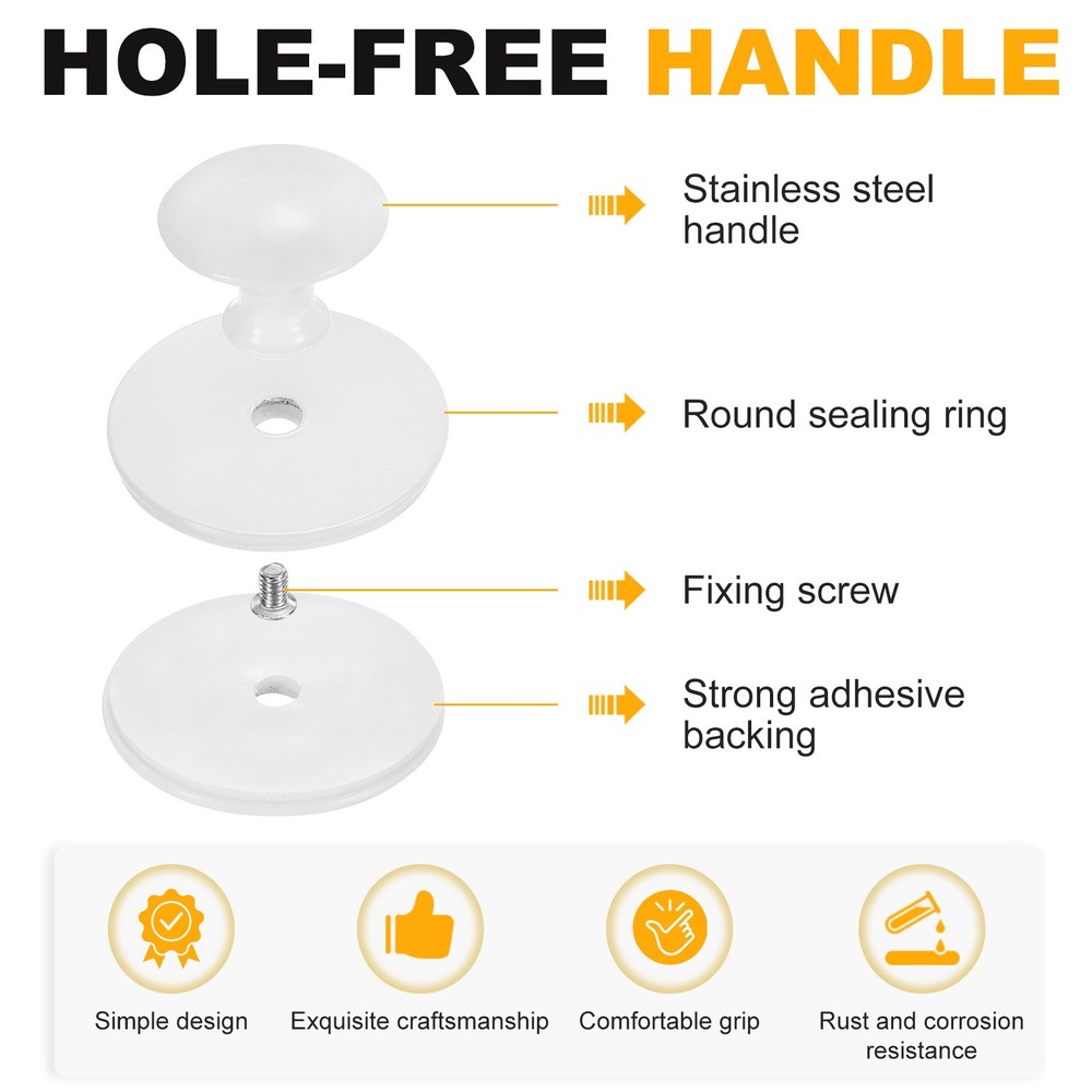 4 Pack Adhesive Cabinet Knobs, Round Stick on Drawer Knobs, White