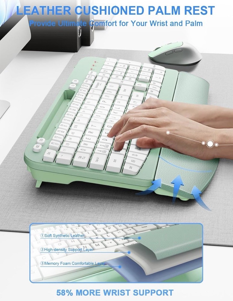 Wireless Keyboard and Mouse Combo, Wave Keys Computer Ergonomic Keyboard