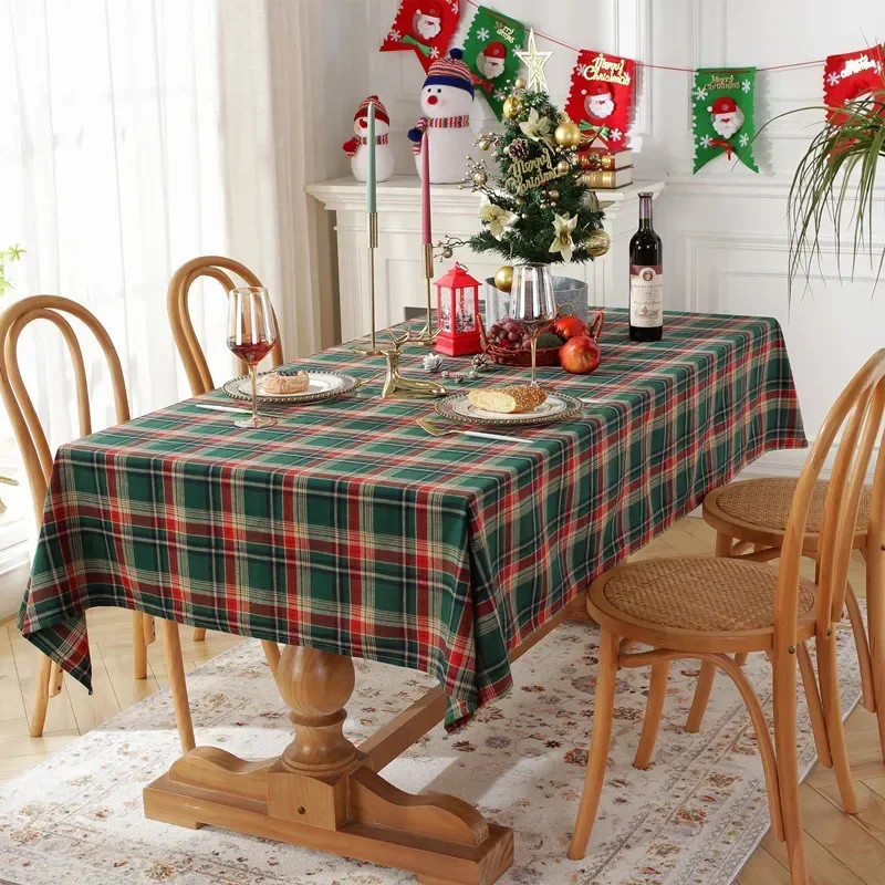 Christmas Decor Tablecloth Red Green Checkered Coffee Table Tablecloth HomeParty