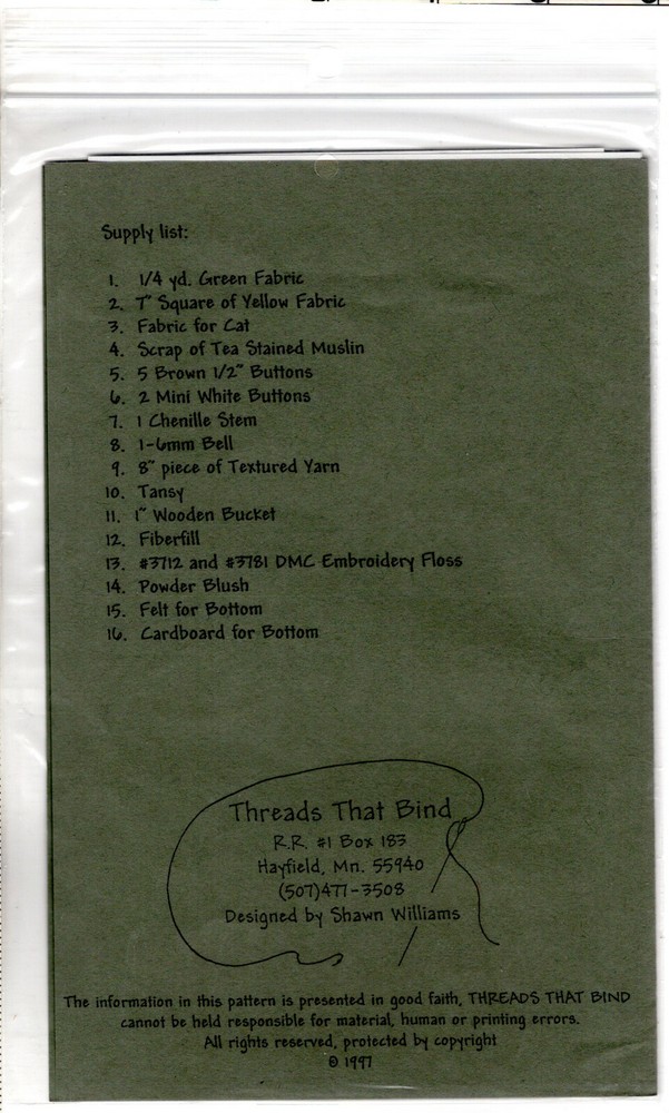 "Sophie" 8" Doll ©1997 Threads That Bind Dollmaking Craft Pattern # 118 NEW-UNCU