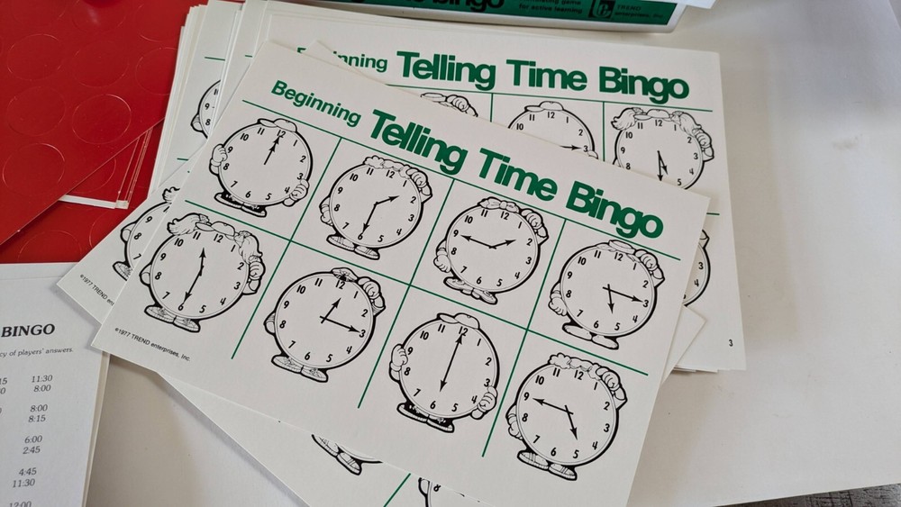 1977 Game Beginning Telling Time Bingo