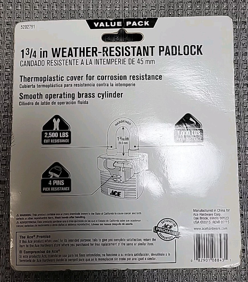 ACE 3 Pack 1-3/4in. High SecurityWeather Resistant Double Locking Padlock