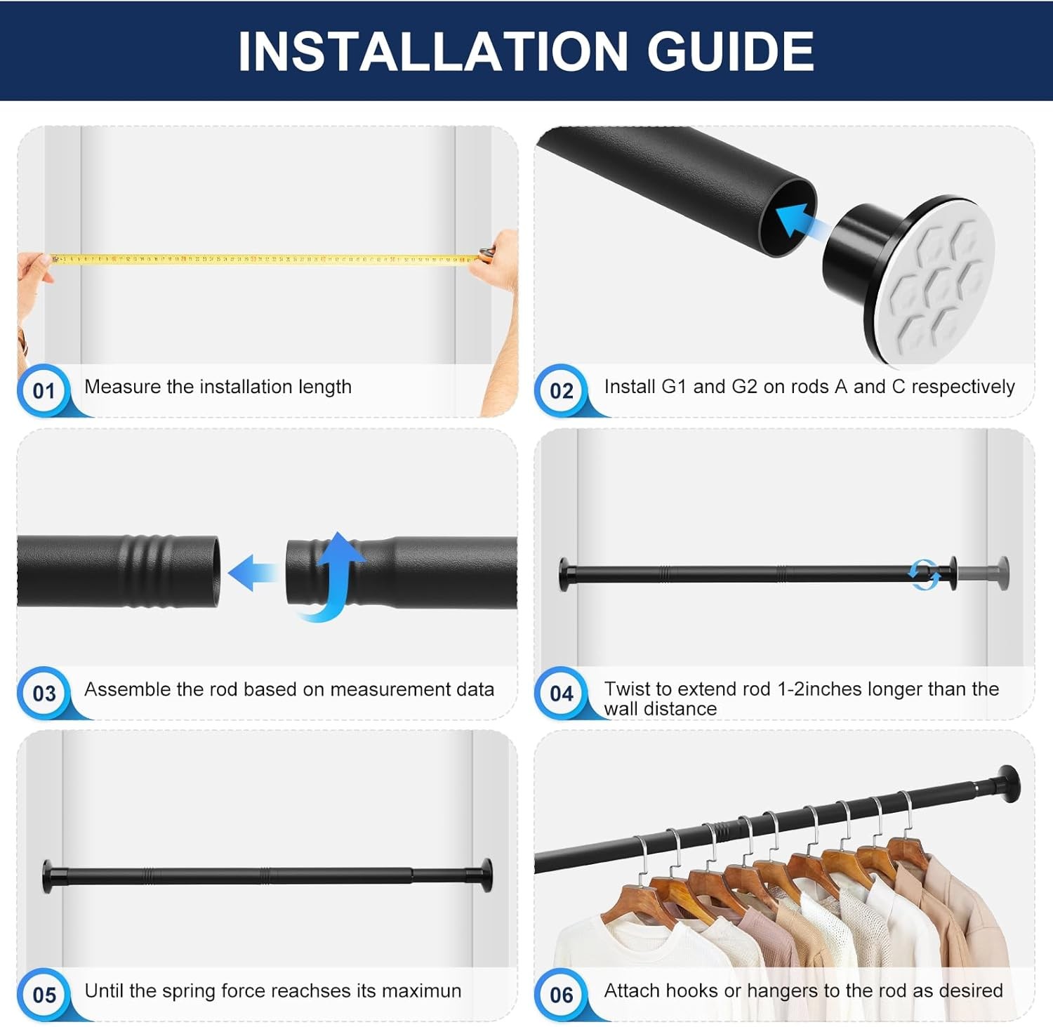 No Drilling Closet Rod for Hanging Clothes Closet Wardrobes Bathroom Laundry