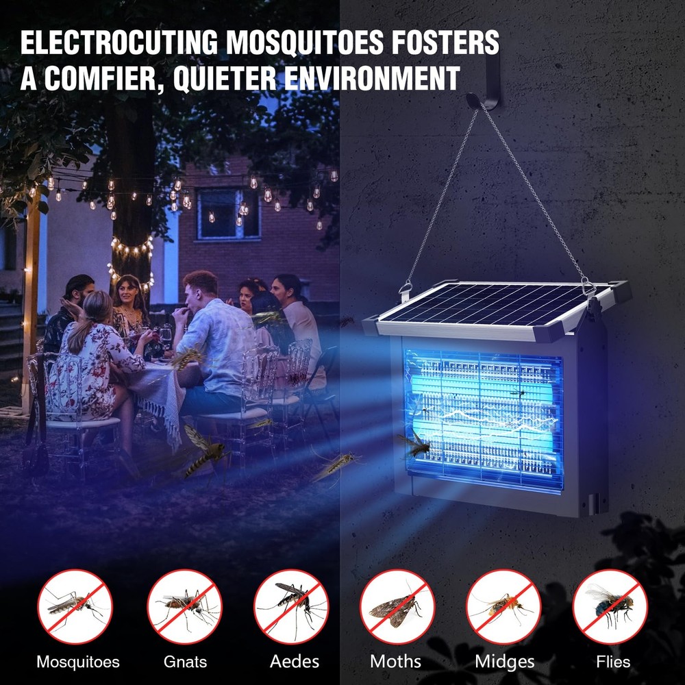 Solar Bug Zapper Outdoor, 4500V Mosquito Zapper Waterproof with Panel Sensor ...