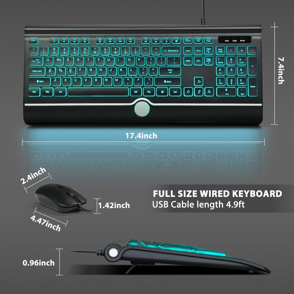 Wired Keyboard and Mouse Combo, Backlit Computer Keyboards with Wrist Rest, L...