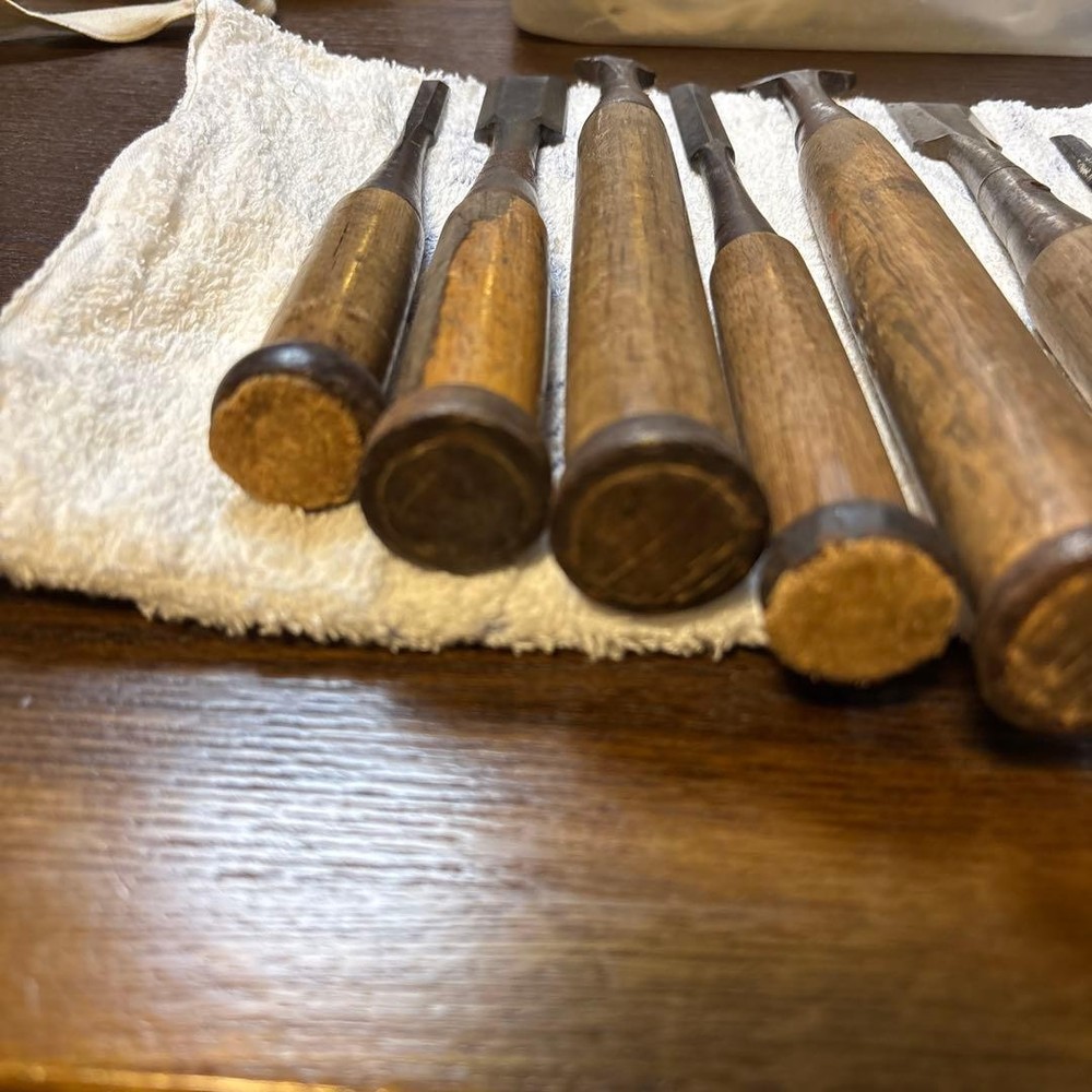 Vintage Japanese Chisel Set Tool 7 Pieces Carpentry