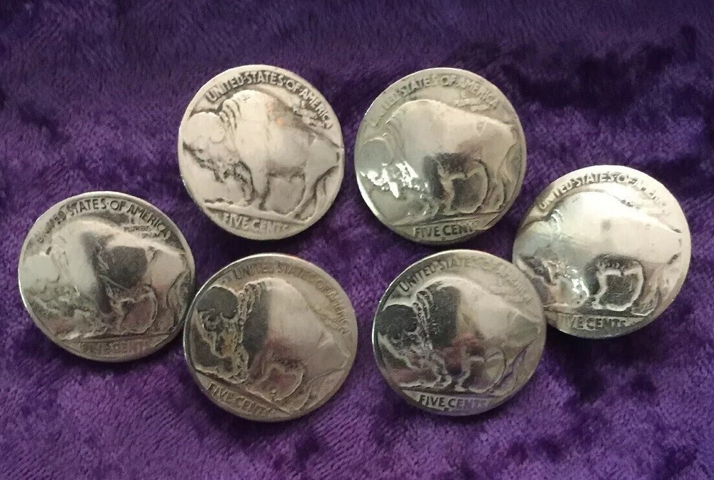 Six Great Looking Authentic Buffalo Nickel Buttons