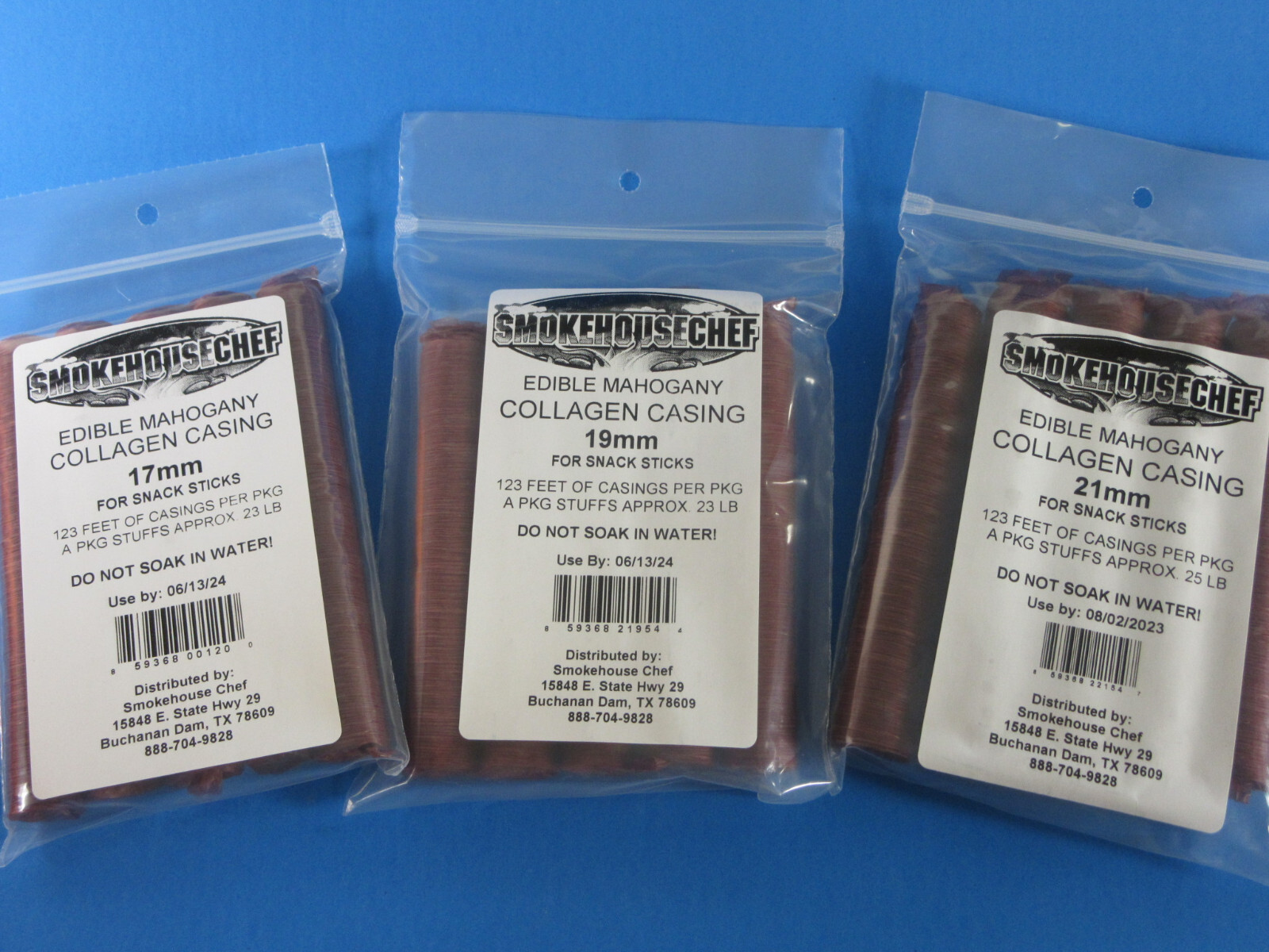 *3 SIZES*  VARIETY Snack Stick Casings  17mm 19mm 21mm for 70 lbs of meat USA