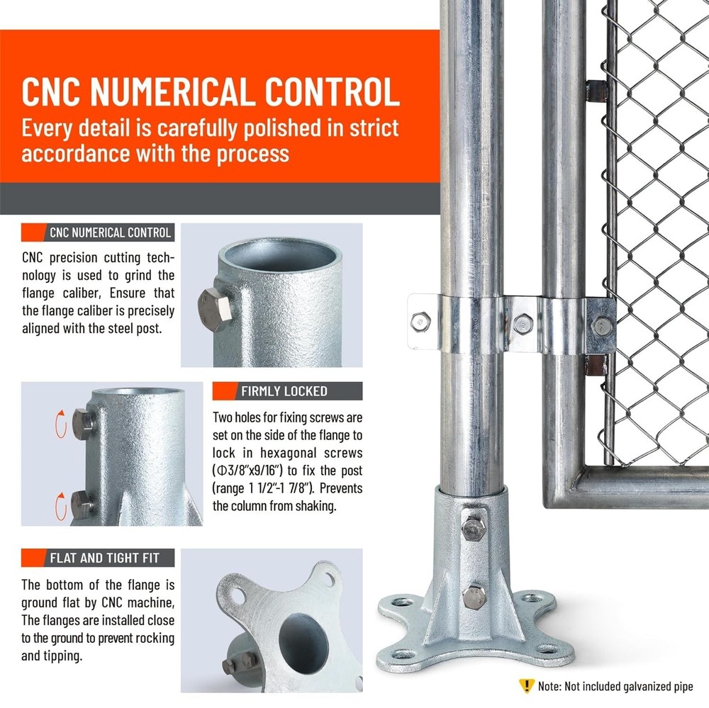 2" Chain Link Fence Post Floor Flange Base 2 Pack Metal Post Mount Bracket