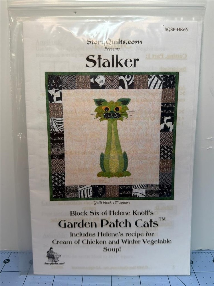 STORYQUILTS.COM Quilt Pattern - STALKER - Garden Patch Cats Block 6 - 18"