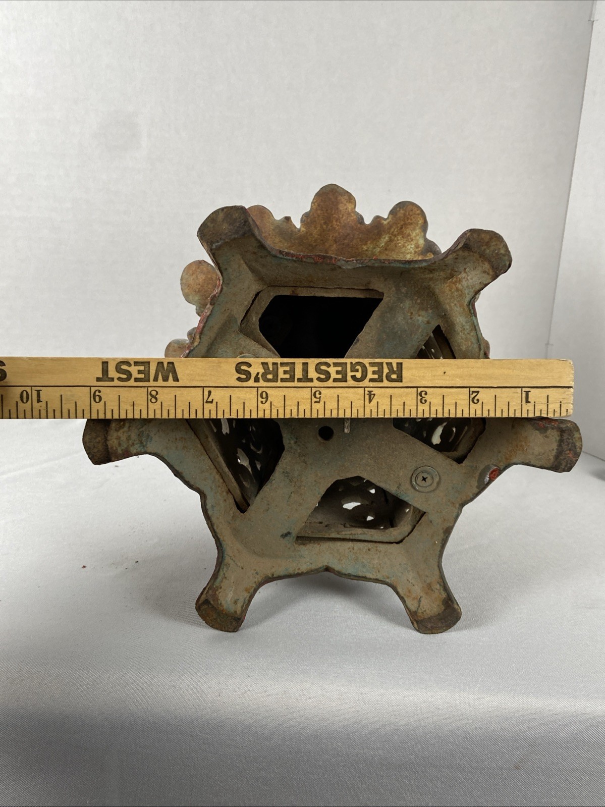 Vintage 9” Large Cast Iron Asian Pagoda Tea Light Candle Heavy Hanging Lantern