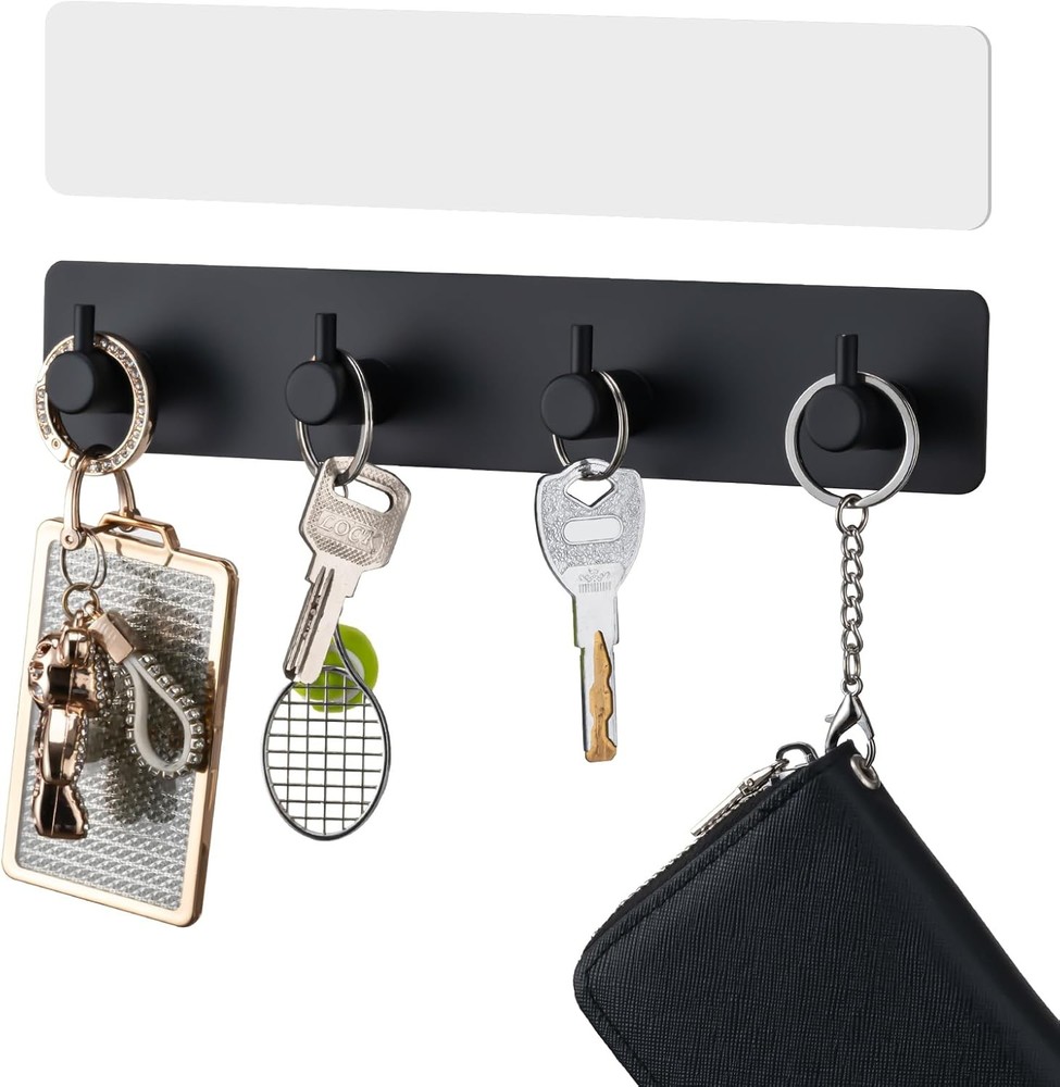 Wall Mounted Key Rack Organizer 4 Hooks Black