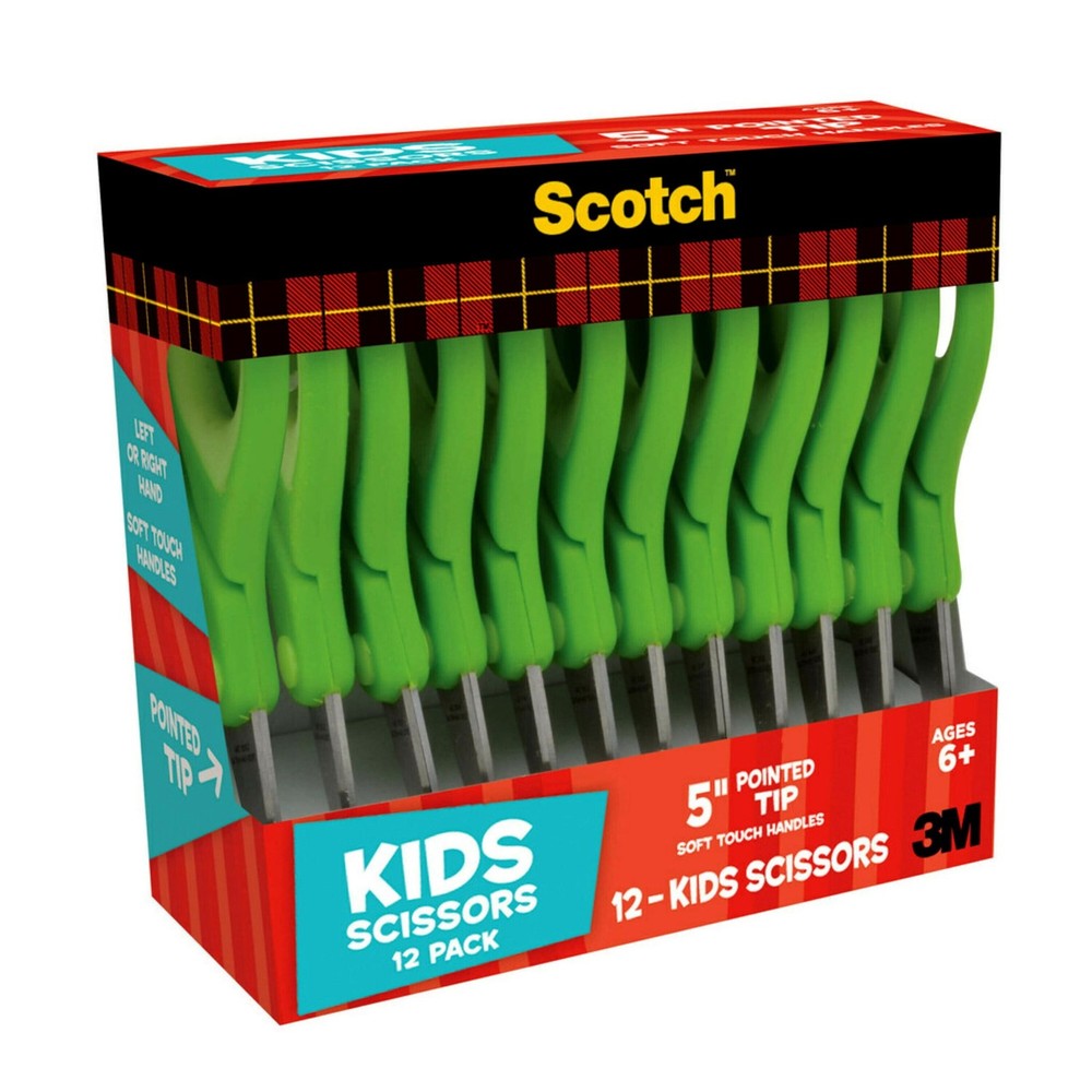 Soft Touch Kids Scissors 5" Pointed Tip Green 12 Count