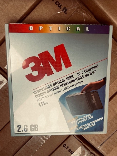 3M REWRITEABLE OPTICAL DISK 5 1/4" 130MM 2.6GB WITH CASE SEALED 5 PACK BOX