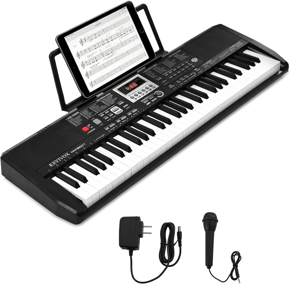 61-Key Electronic Keyboard Piano for Beginners with 200 Tones & Rhythms, Microph