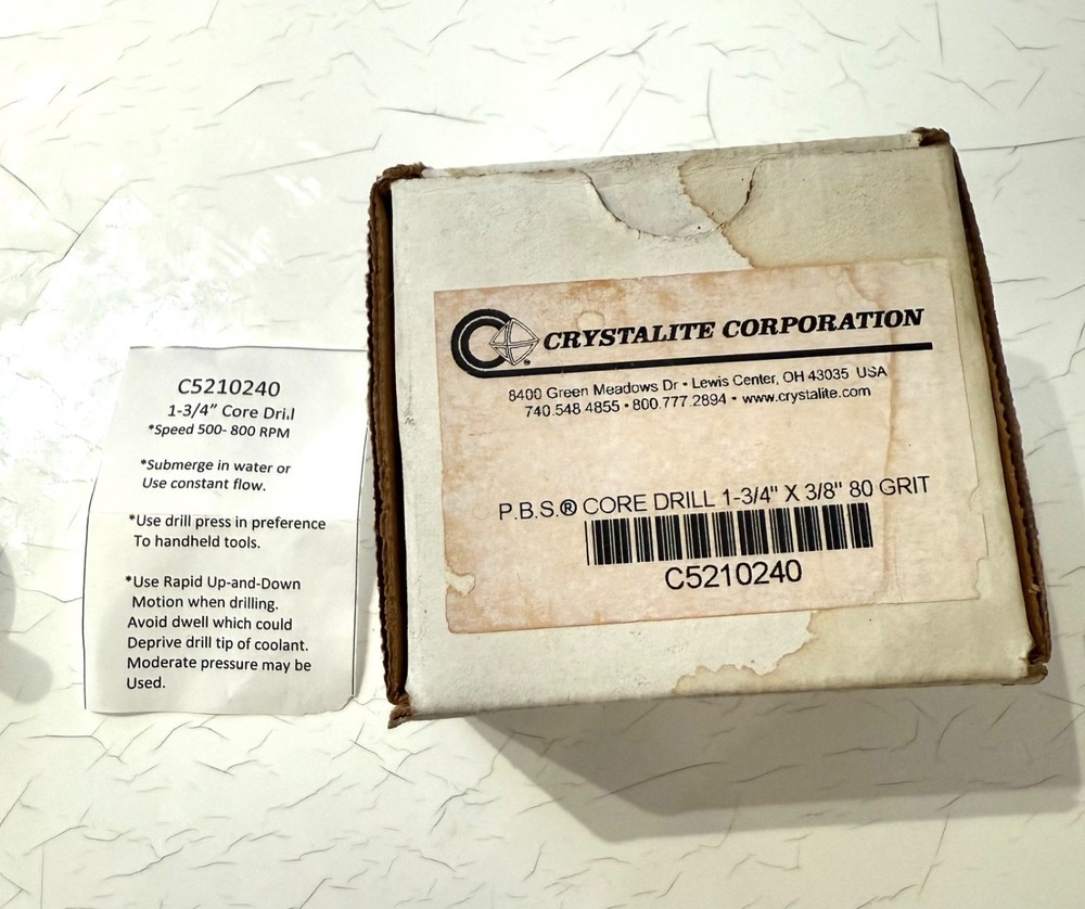 Crystalite Corp Core Drill, 1-3/4" size, Electroplated Diamond