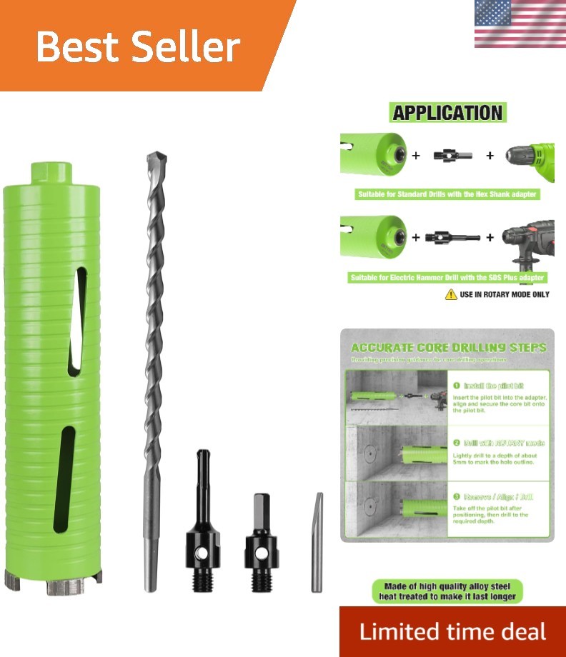 Versatile 2.5" Core Drill Bit with Dual Adapters for Concrete & Brick Projects