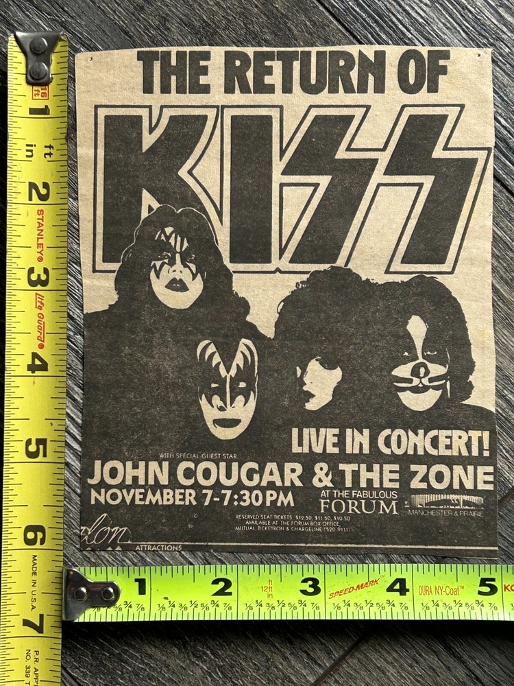 KISS Concert Ad Advert Dynasty Tour LA Forum Nov 7 1979 6x5 Vintage Kiss Aucoin