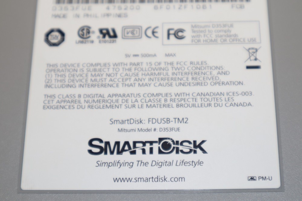 Smart Disk Mitsumi D353FUE USB External Floppy Disk Drive FDUSB-TM2 TESTED