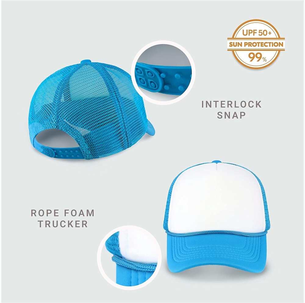 Classic Foam Trucker Hat Summer Mesh Rope Cap Solid Two One Size, White/Aqua
