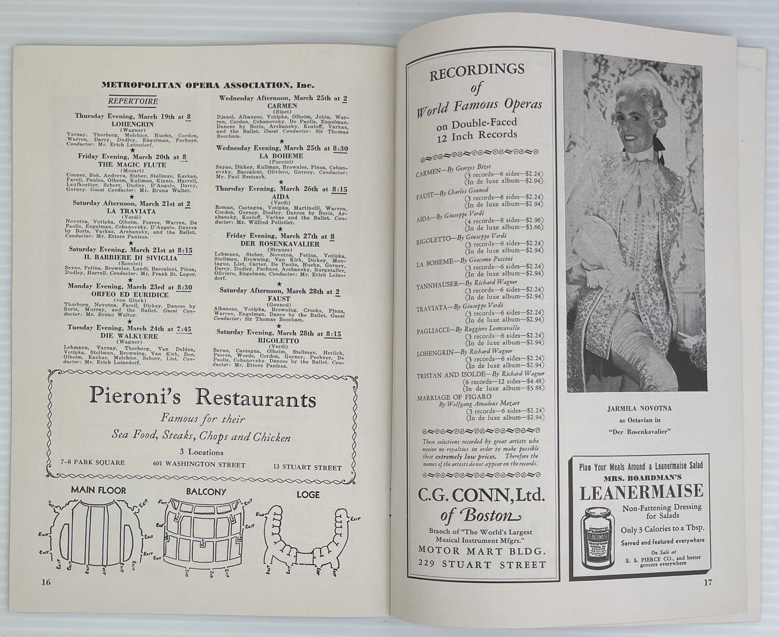 c1940s 1942 Metropolitan Opera Boston MASS Vintage Program w/ VTG Advertisements