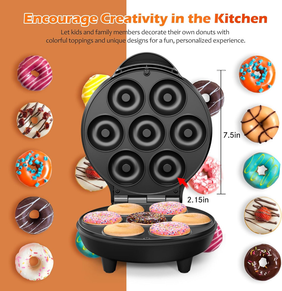 Mini Donut Waffle Cake Maker 7 Slots Home Baking Machine Great for Breakfast