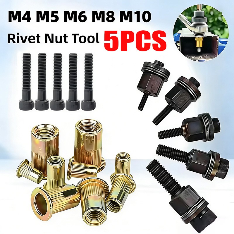 5PCS Hand Rivet Nut Gun Head nuts Simple installation Riveter Rivnut Tool M4-M10