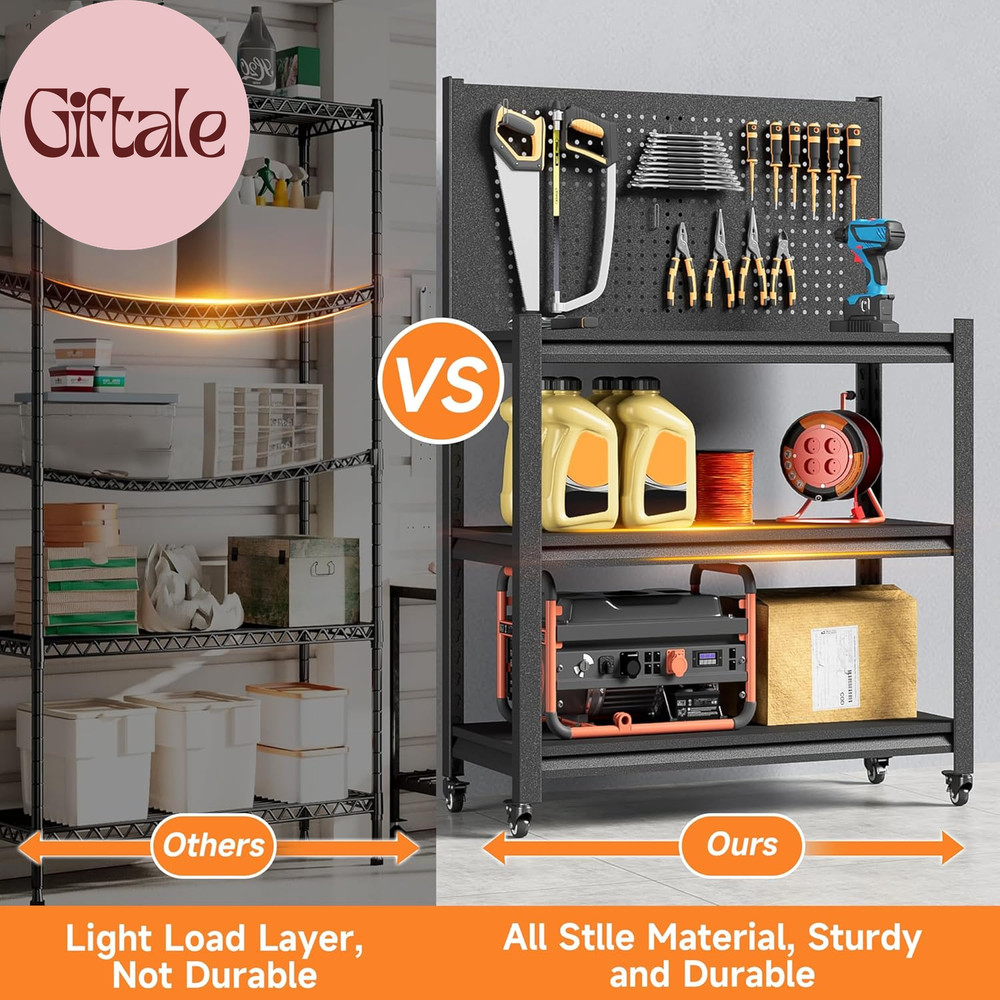 Workbench with Pegboard, Adjustable Heavy Duty Work Table with Wheels, Heavy Dut