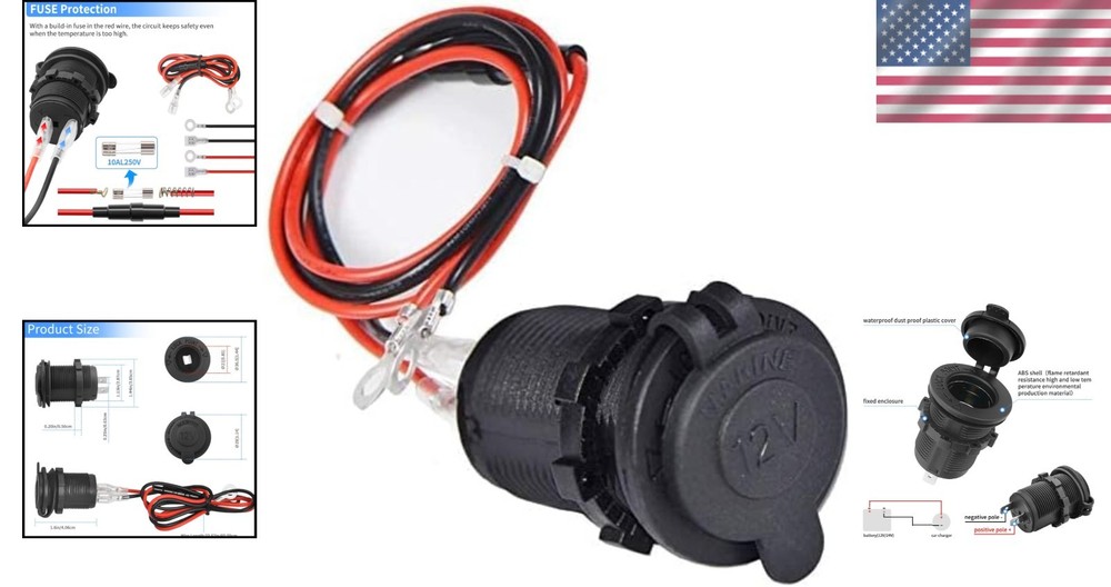 Versatile 12V Cigarette Lighter Socket with Built-in Fuse for Secure Connections