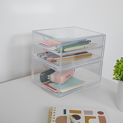 Brody 2 Pack Desk Organizers, Single Drawer Box and 2 Drawer Box, Stackable