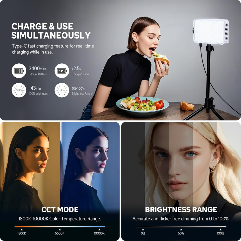 C30R RGB Camera Light Panel 30W, Portable Led Camera Video Light Panel W/Diffusi