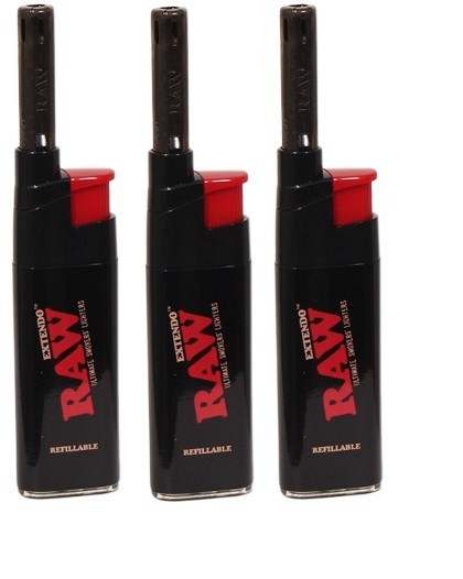 3 RAW Rolling Papers EXTENDO Lighters – Refillable Adjustable Flame Lighters