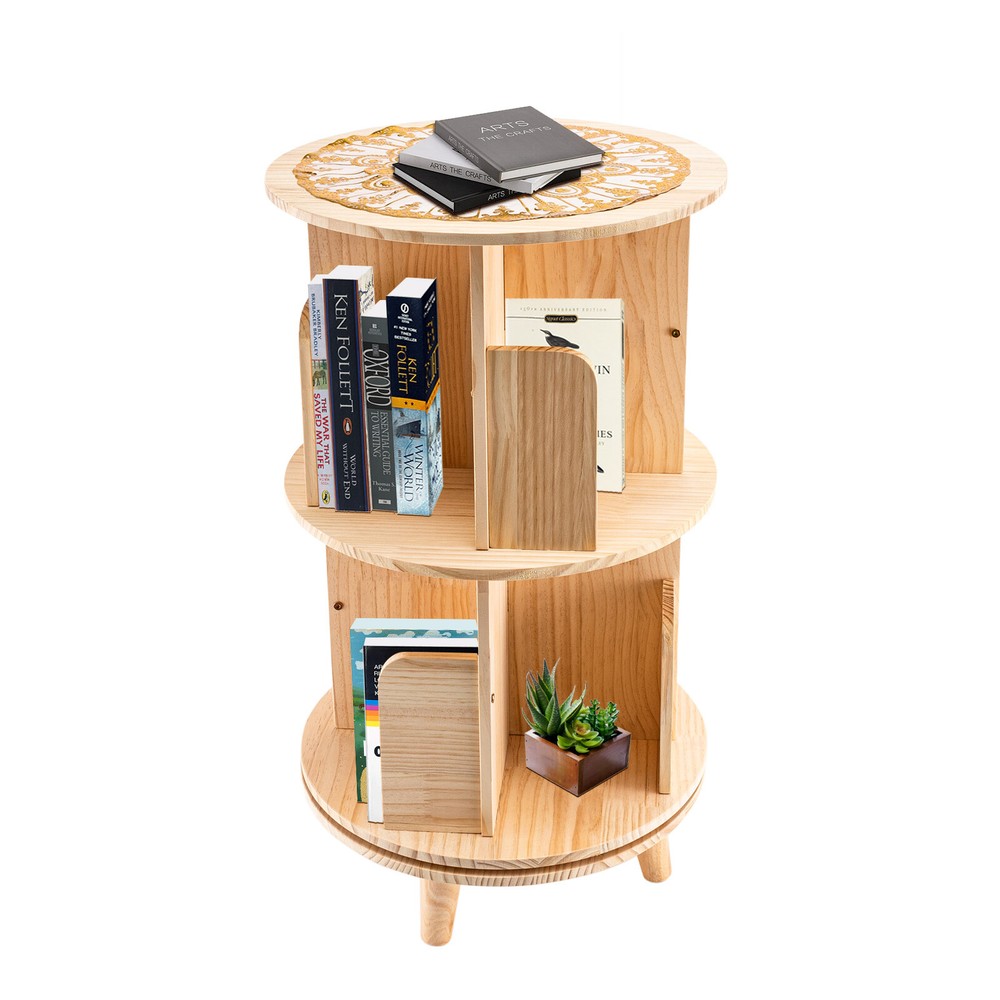 360 Rotating Bookshelf 2 Layer Display Rack Floor Standing BookcaseOrganizer