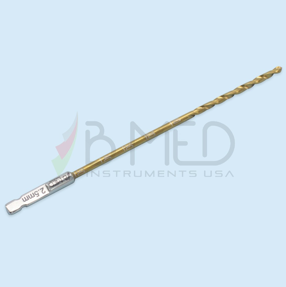 Orthopedic Bone Drill Bit 2.5 mm Titanium Coated Quick Connect Quick Coupling