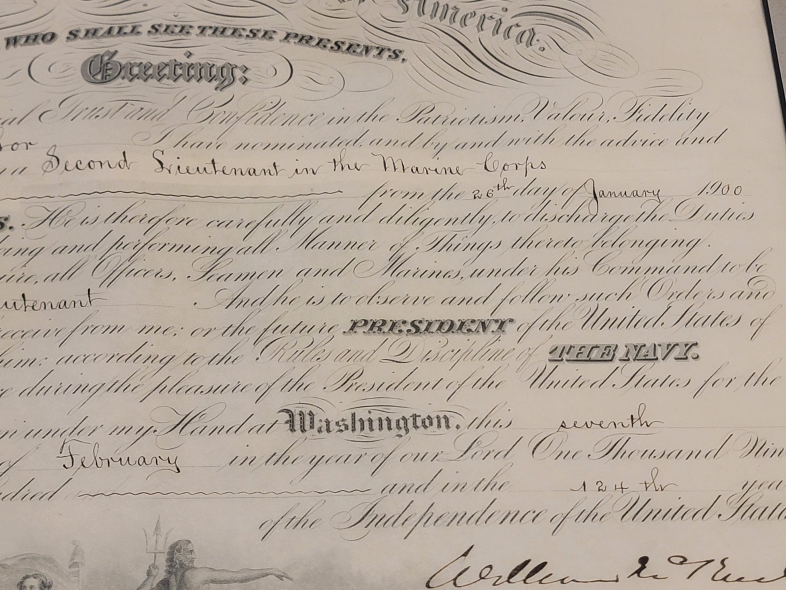 🌟 RARE President William McKinley SIGNED U.S. Marine 1900 Military Appointment