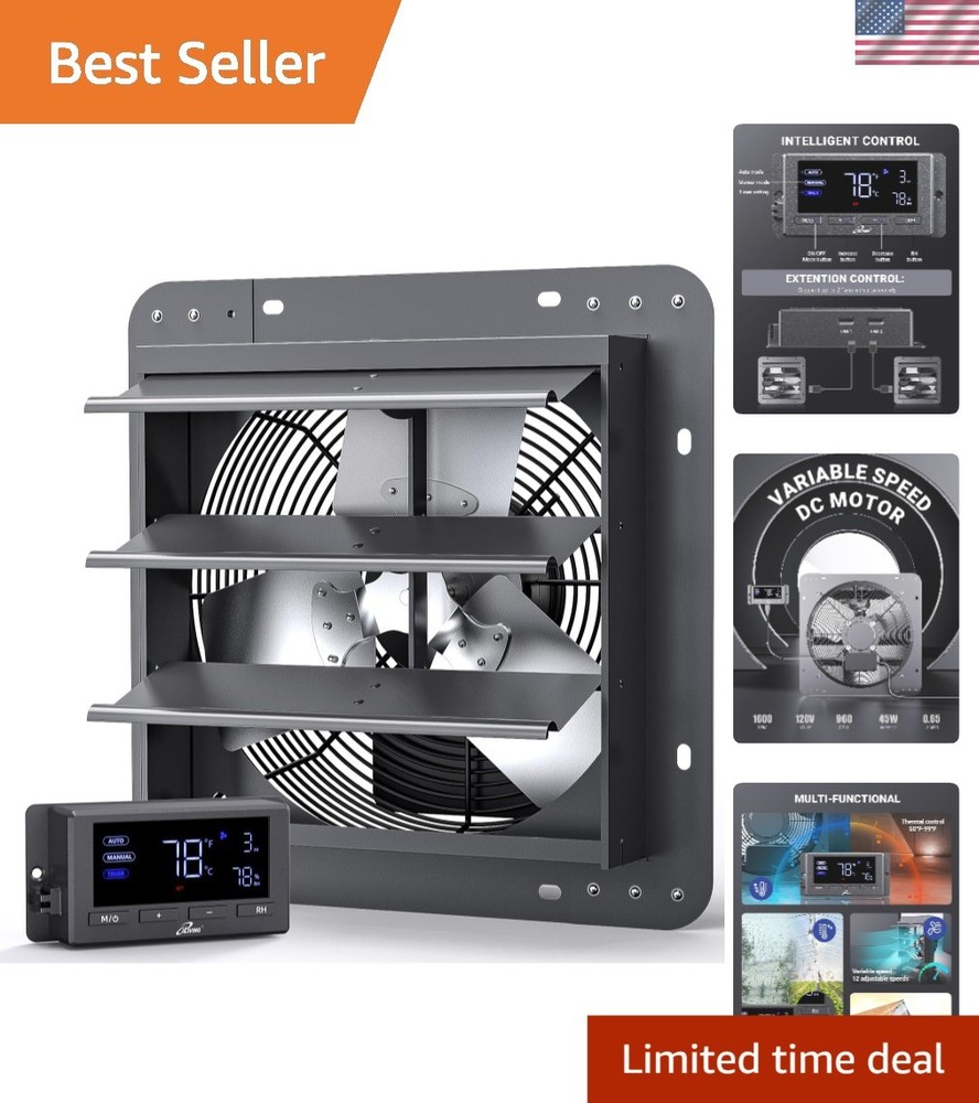 12-Inch Wall Mounted Shutter Exhaust Fan with Variable Speed & Timer Controls