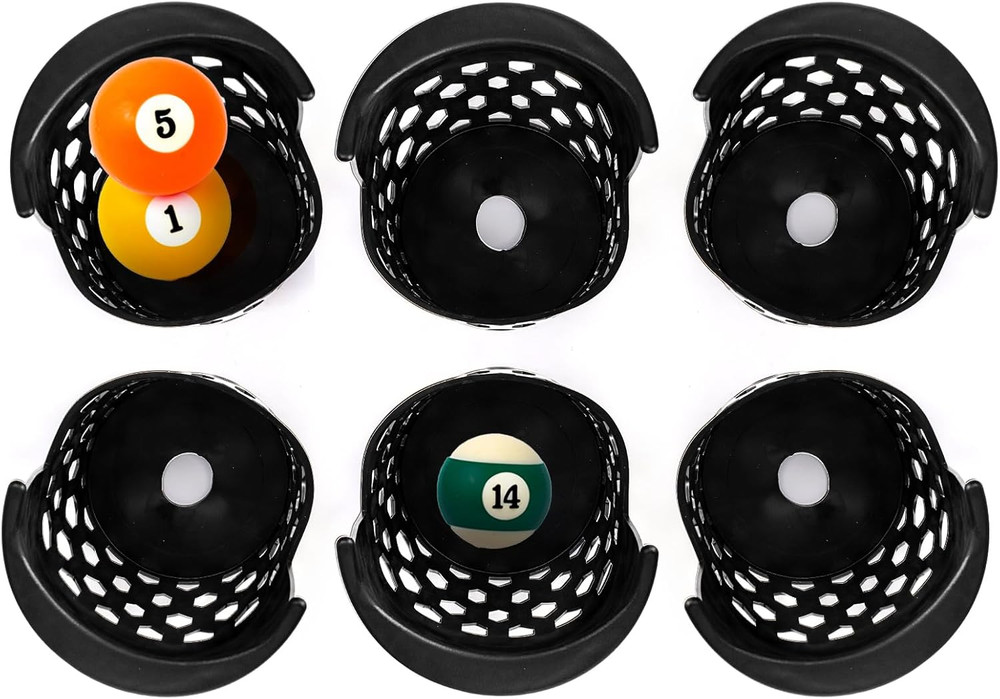 6 Pack Pool Table Pockets, Heavy Duty Billiard Set Including 4 Corner and 2 Side